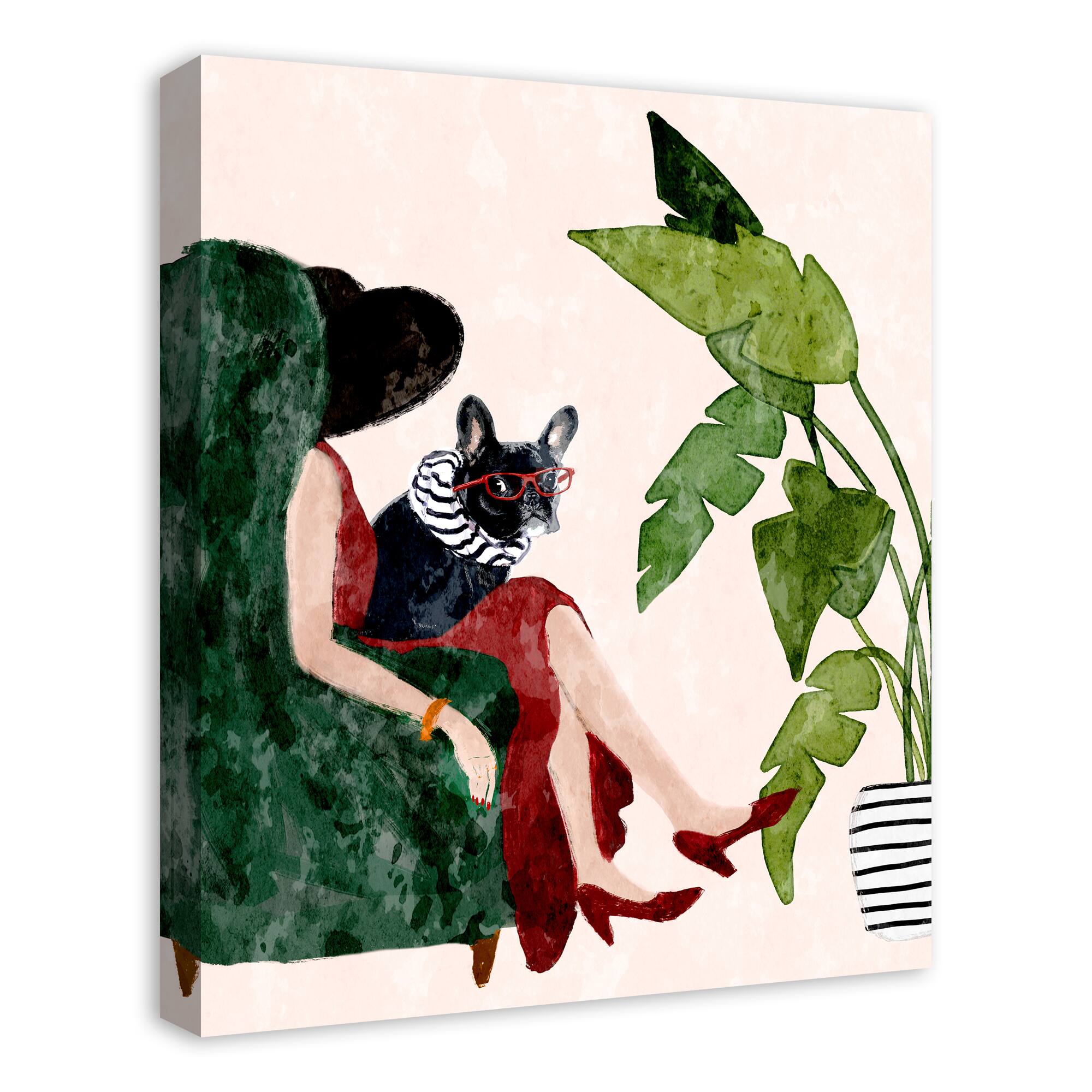 Sophisticated Dog & Woman 2 Canvas Wall Art
